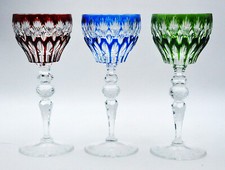 3 Large Bicolor Cut Crystal Glasses, Saint-Louis  Baccarat  Design