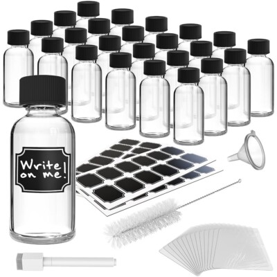 Nevlers 2 oz Boston Round Clear Glass Bottles (Set of 24) | Includes Funnel