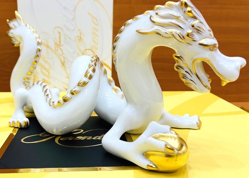 HEREND WHITE 24k GOLD PATTERN 11 inches long DRAGON FIGURINE,NEW,RETAIL $980.- - Picture 6 of 10