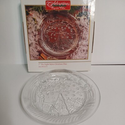 Celebrations Night Before Christmas 7'' Plate NIB Original Box Crystal Clear - 4F
