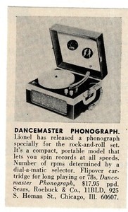 1965 LIONEL Dancemaster Phonograph portable record player Vintage Print Ad