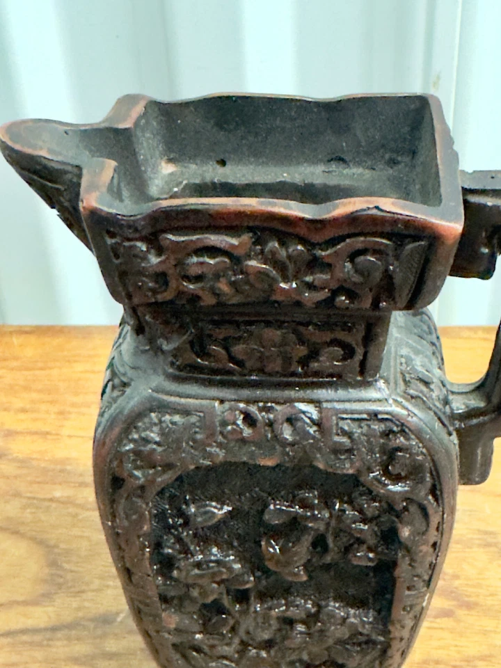 Jarra de colección Tibet Lhasa tallada a mano hueso de yak marrón 7" Foto 3 de 4