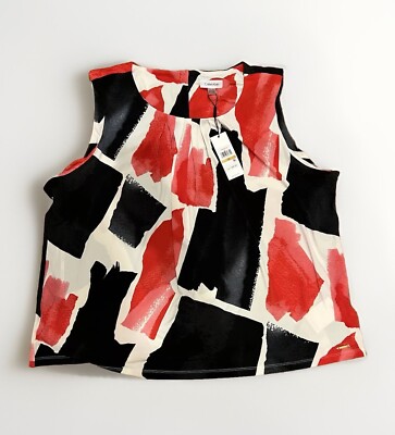 Calvin Klein Women Blouse Shirt Top 3XL Sleeveless Stretch Red Black White NWT