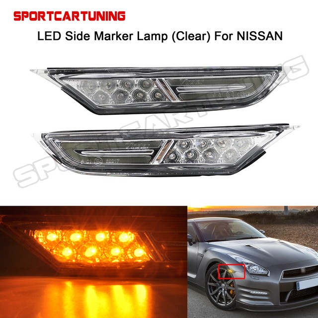 Front LED Side Markers Indicators Turn Signal Lights Clear For Nissan