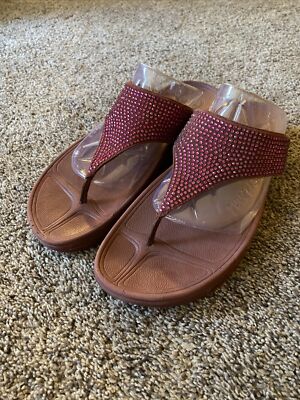 Ladies FitFlop Rokkit FlipFlop Sandal Shoe Java Brown Purple Jewels US 11 EU 43