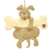 Kurt S Adler White Brown Composite Dog With Bone Christmas Ornament Decoration