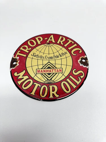 Trop - Artic Motor Oils - Vintage Porcelain Sign - Service Station Door Push