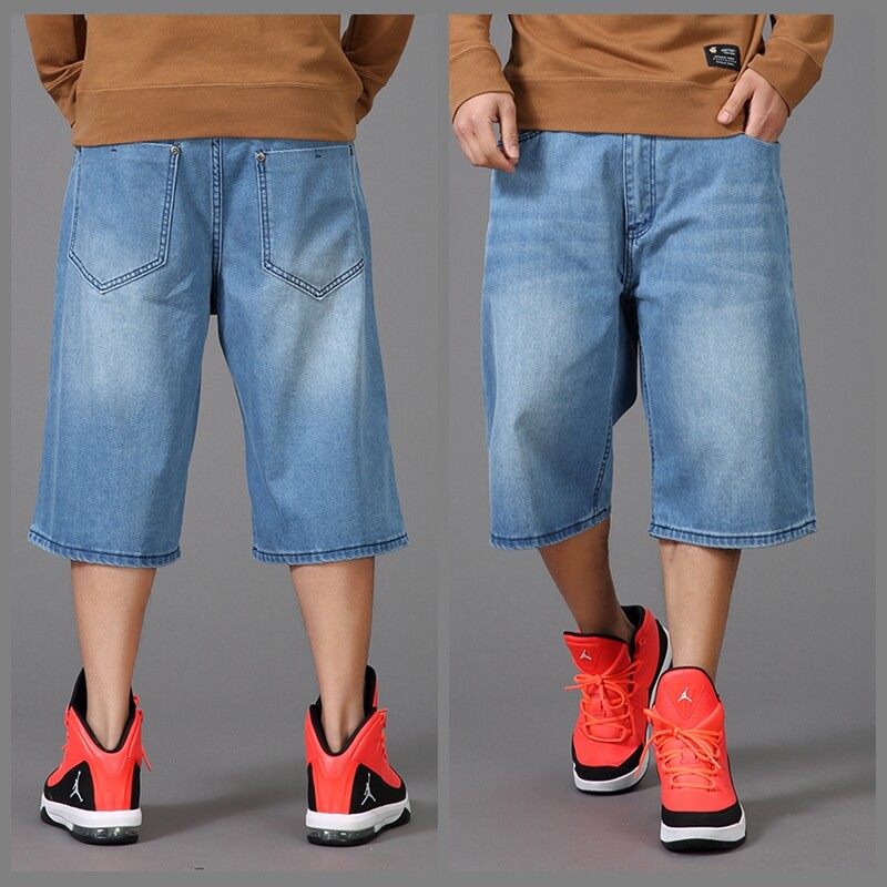 Mens Denim Shorts Pants Relaxed Hip-Hop Hipster Baggy Loose