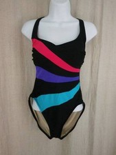 The Slim Suit Womens 12 Swim Suit 1 pc Black w/ Color Swish Made in USA