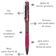 Pentel QE205B Twist-Erase GT 0.5mm Mechanical Pencil Red, Single pencil