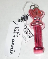 Kat + Annie Mini PINK BUNNY PEZ Christmas Ornament ~ 1.5 x 1.5 x 3.5 inches