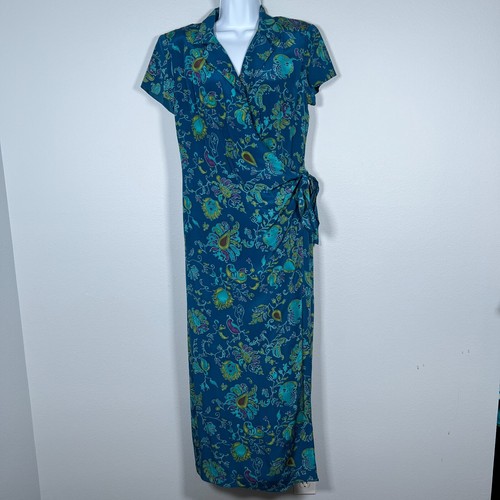 Vintage David Warren Womens Silk Maxi Wrap Dress Size 10 Batik Multicolor Floral - Picture 15 of 15