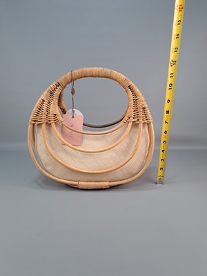 ARANAZ CURBA Natural Medium Tote Top Handle Bag Rattan Statement 