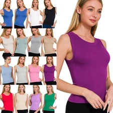 Round Neck Seamless Soft Tank Top Layering Basics Sleeveless Perfect Stretch