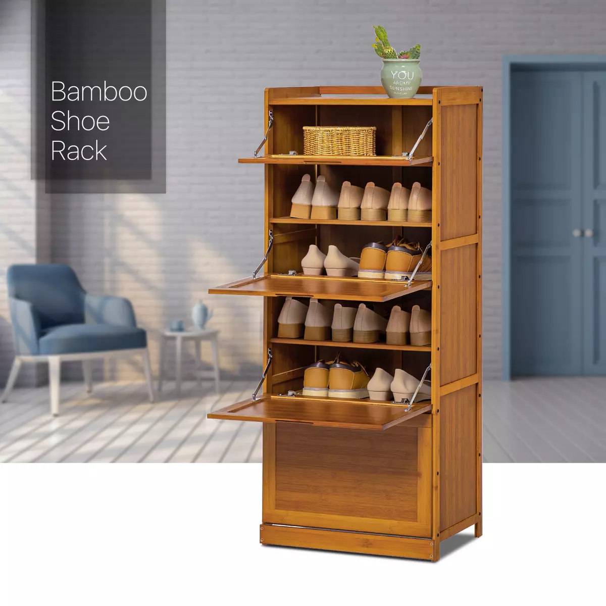 MoNiBloom 5 Tiers Modern Bamboo Shoe Rack, Organizer Storage Free