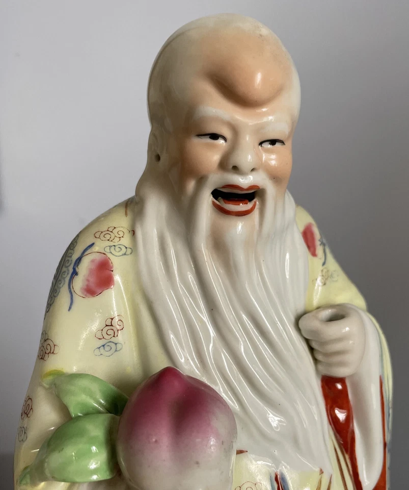 Antique Chinese Famille Rose Porcelain Statue Shou Xing Longevity Immortal Qing - Image 2 of 4