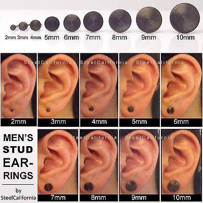 Black stud earrings for men, black gold plated post earrings, sterling ...