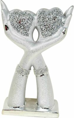 Silber Glitzer Ornament geschliffener Diamant Geschenk Herz mit Händen