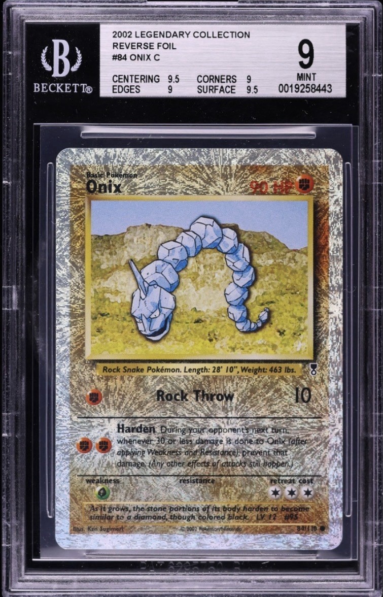 2002 Pokemon Legendary Collection Reverse Holo Onix #84 BGS 9 MINT
