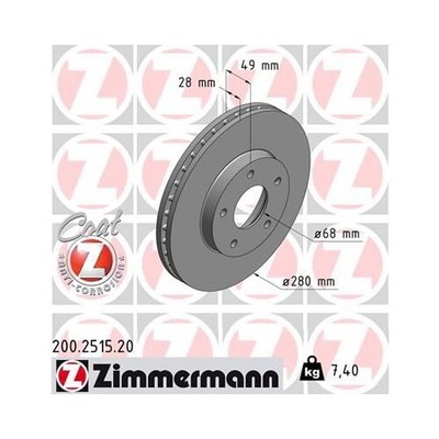 2x ZIMMERMANN Bremsscheibe COAT Z Ø 280mm VORNE für NISSAN
