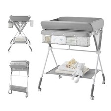 KUB Foldable Baby Changing Table with Wheels, Adjustable Height - Infant/Newborn