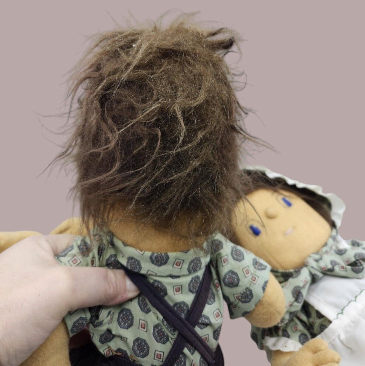 Two Vintage 12" Handmade Dolls Amish Hillbilly Plush Soft Boy Girl Stuffed  READ