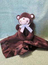 Carters Monkey Baby Lovey Rattle Brown Soft Plush Security Blanket Striped Bow