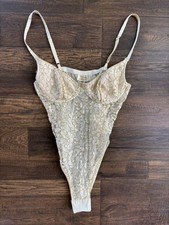 Victoria's Secret Gold Label Floral Lace Teddy Thong Bodysuit Ivory Gold 38 A