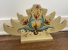 VTG Norwegian FOLK ART Hand-Painted Wood ROSEMALING 5-Candle CANDELABRA