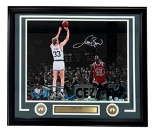 Larry Bird Signed Framed 16x20 Celtics vs Michael Jordan Photo Bird+PSA/DNA