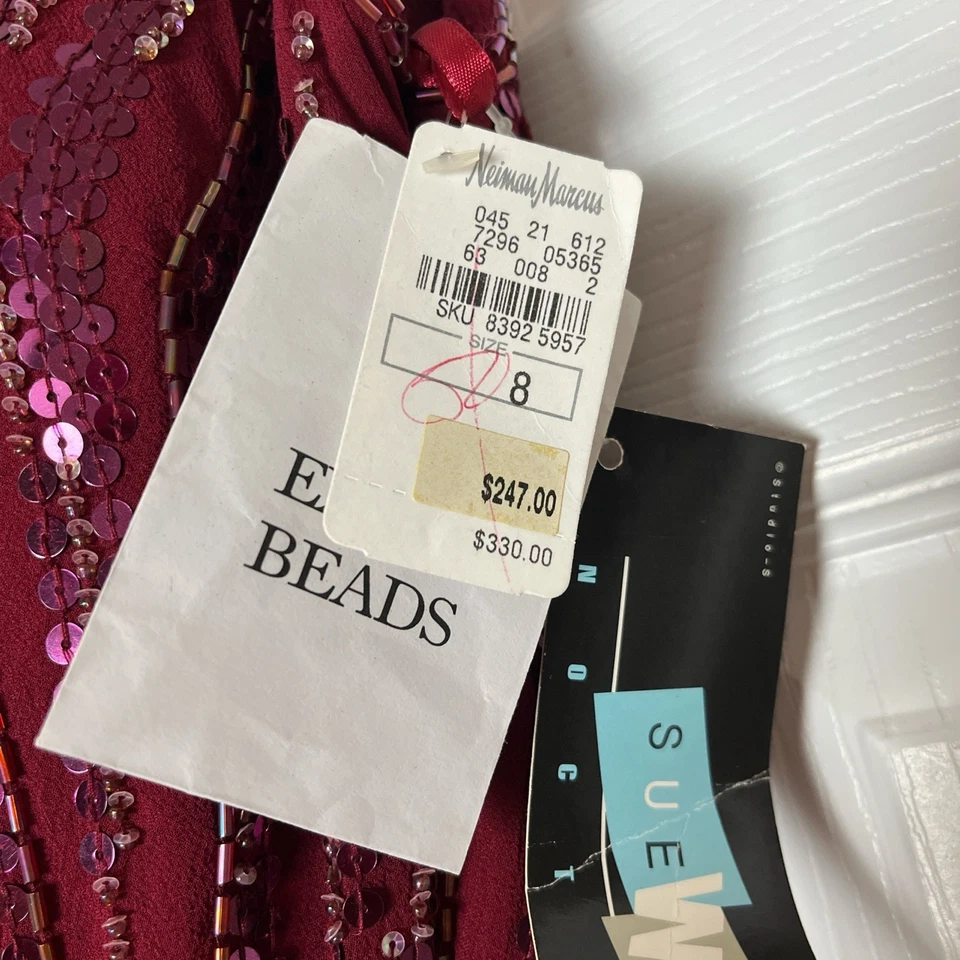 Vestido de Noche Sue Wong Nocturne Vintage Rojo Lentejuelas Seda Cóctel Talla 8 Foto 4 de 4