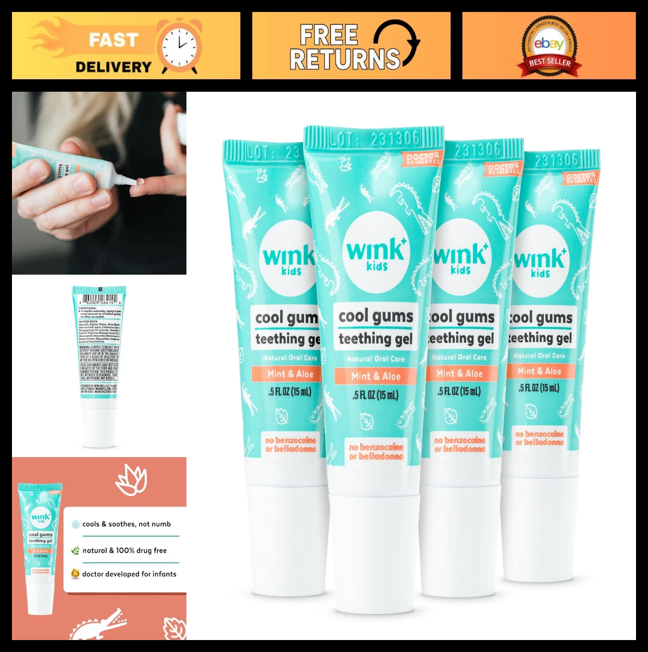 Baby Teething Relief Gel for Infants & Kids - Cooling Soothing Natural 4 Pack
Opens in a new window
