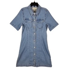Madewell Denim Mini Dress Women 4 Blue Snap Front Short Sleeve Hemp Blend