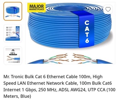Cat 6 Ethernet Kabel 100m Mr Tronic High Speed LAN Bulk Cat 6 100 Meter blau