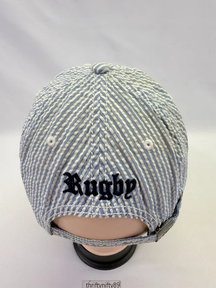 DE COLECCIÓN RUGBY RALPH LAUREN Para hombres Azul Rayas Algodón Calavera y Huesos Seersucker Gorra Sombrero Foto 3 de 4