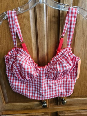 Colsie Bralette Cropped Bustier Ginham Red White Size XL 38DD 40D
