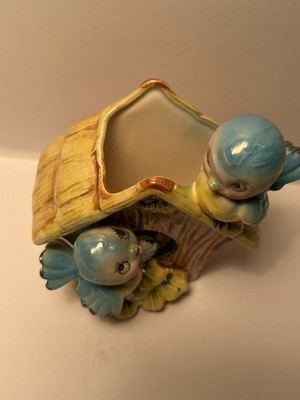 Vintage Norcrest Bluebird Birdhouse Planter Figurine Made in Japan
