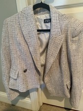 Zara Light Tweed Cropped Blazer Jacket