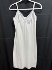 Vtg JC Penney MG 34/12 LL Whitesmoke Antron Nylon Long Full Slip Dress Side Slit