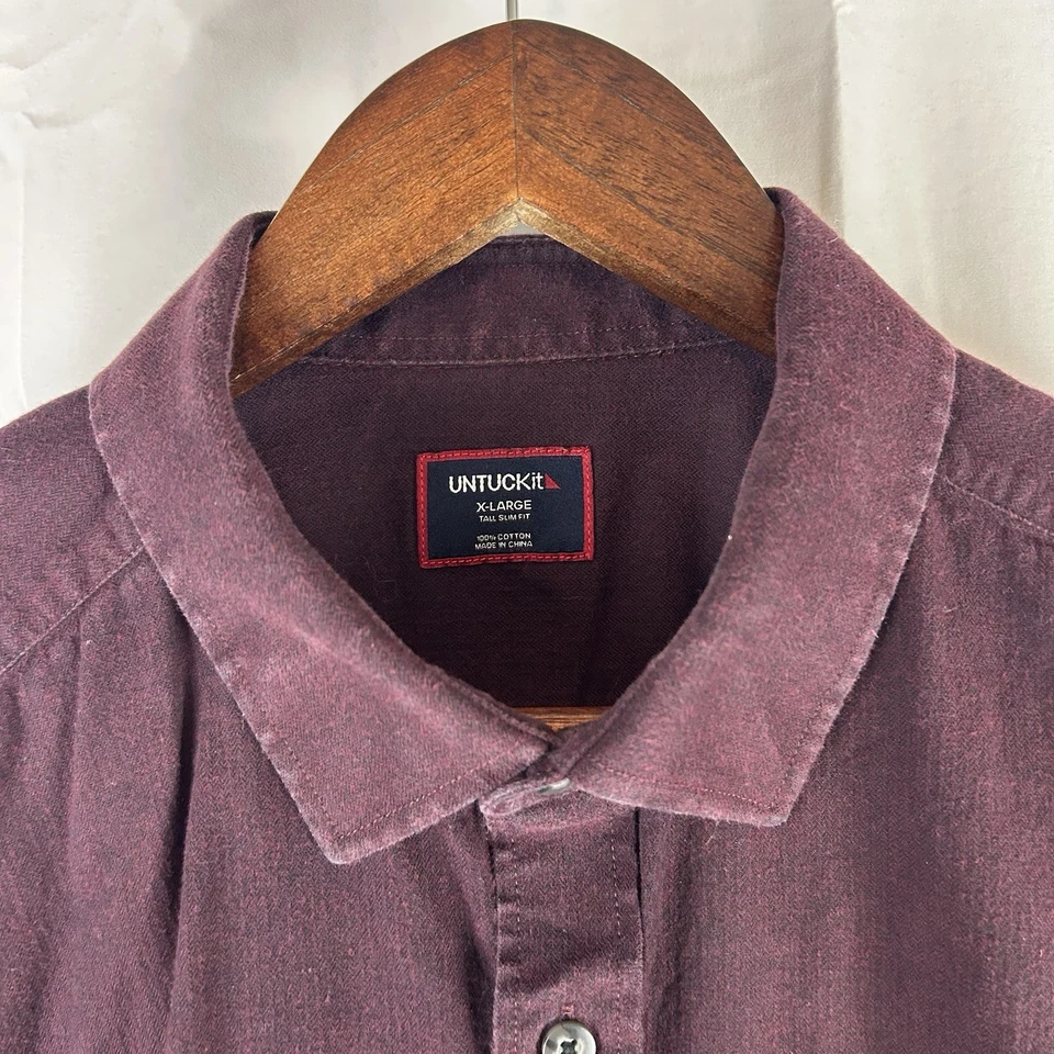Untuckit Shirt Mens XL Tall Slim Fit Hemsworth Red Long Sleeve Button Up Flannel - Image 3 of 4