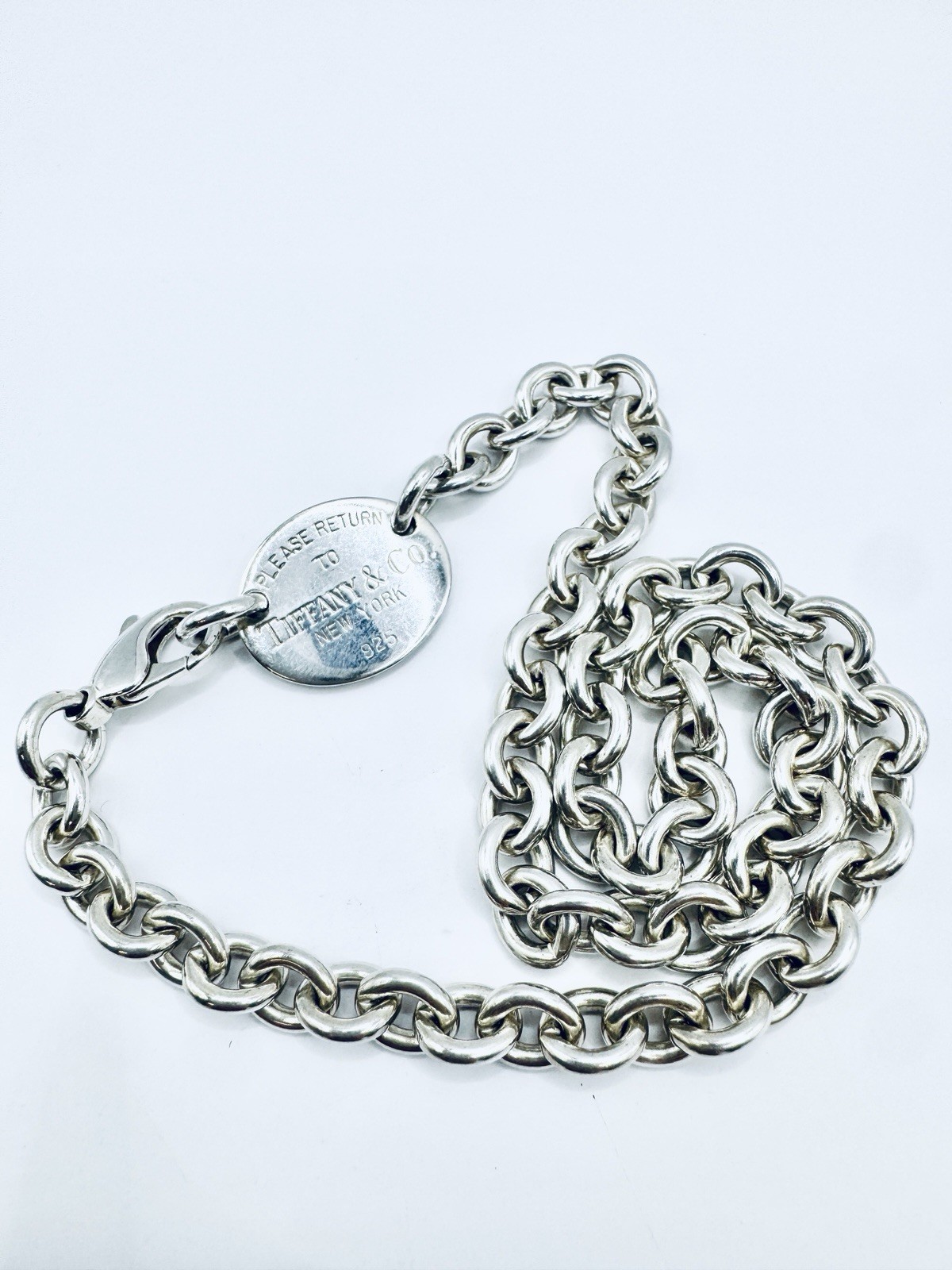 Tiffany & Co. Sterling Silver "Return to" Oval Charm Necklace w/ Lobster Clasp