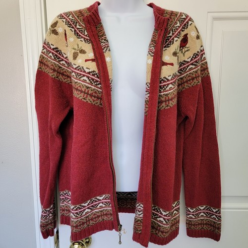 Croft & Barrow Cardigan mit durchgehendem Reißverschluss rot hellbraun Kardinäle Oma Urlaub Petite Medium - Bild 4 von 11