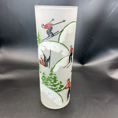 VINTAGE Federal Glass Frosted Snow Skier Tom Collins Highball Glass Barware