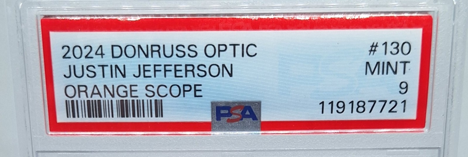 JUSTIN JEFFERSON 2024 DONRUSS OPTIC ORANGE KALEIDOSCOPE #40/79 PSA MINT 9 No.130 view 2