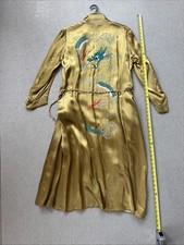 Vintage 1940s Embroidered Japanese Dragon Robe Gold Silk