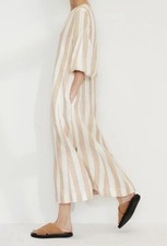 Everlane Linen A-Line Midi Dress Bone White/Caramel Stripe Size 00 Lagenlook