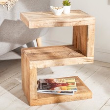 Handgearbeiteter Beistelltisch S 60cm Mango Massivholz mit Ablage variabel