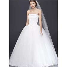 David's Bridal Michelangelo Tulle Wedding Dress with Beaded Satin Bodice Size 8