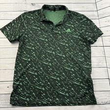 Adidas Primeblue Splatter Print Short Sleeve Golf Polo Shirt Men's Medium Green