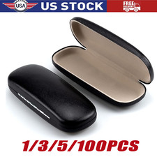 NEW Clam Shell Hard Eyeglasses PU Glasses Case Black w/Microfiber Cleaning Cloth